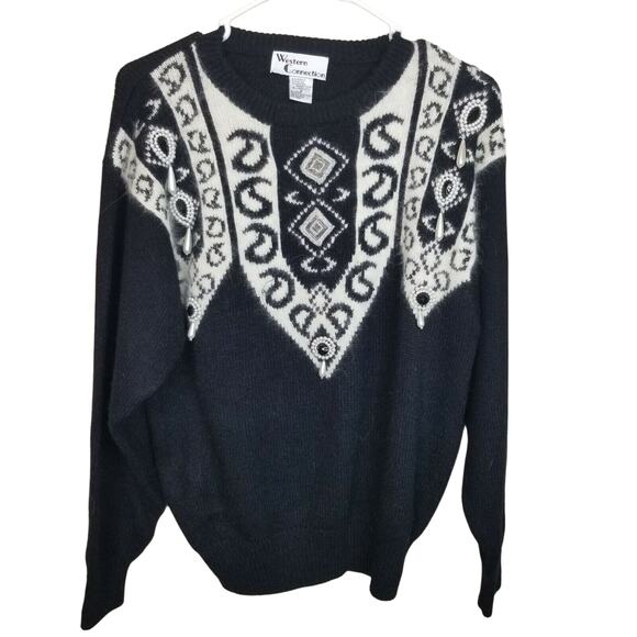 Vintage Women Western Pearl Boho Cowgirl Sweater Angora Lambswool Southwestern M - Picture 1 of 8